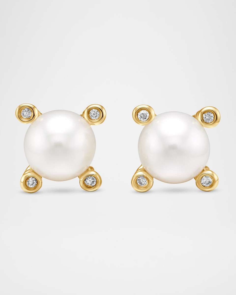 Cable Collectibles Stud Earrings with Diamonds and Pearl in 18K Gold, 7mm